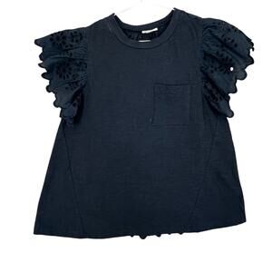 Anthropologie Seen Worn Kept Top Womens XS Black Seen Worn Kept Flutter Eyelet